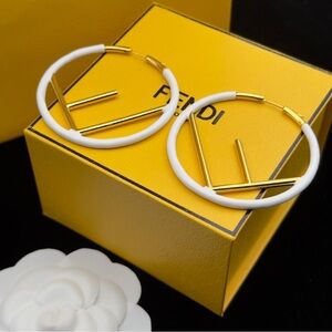 Fendi Gold and White Hoop Earrings